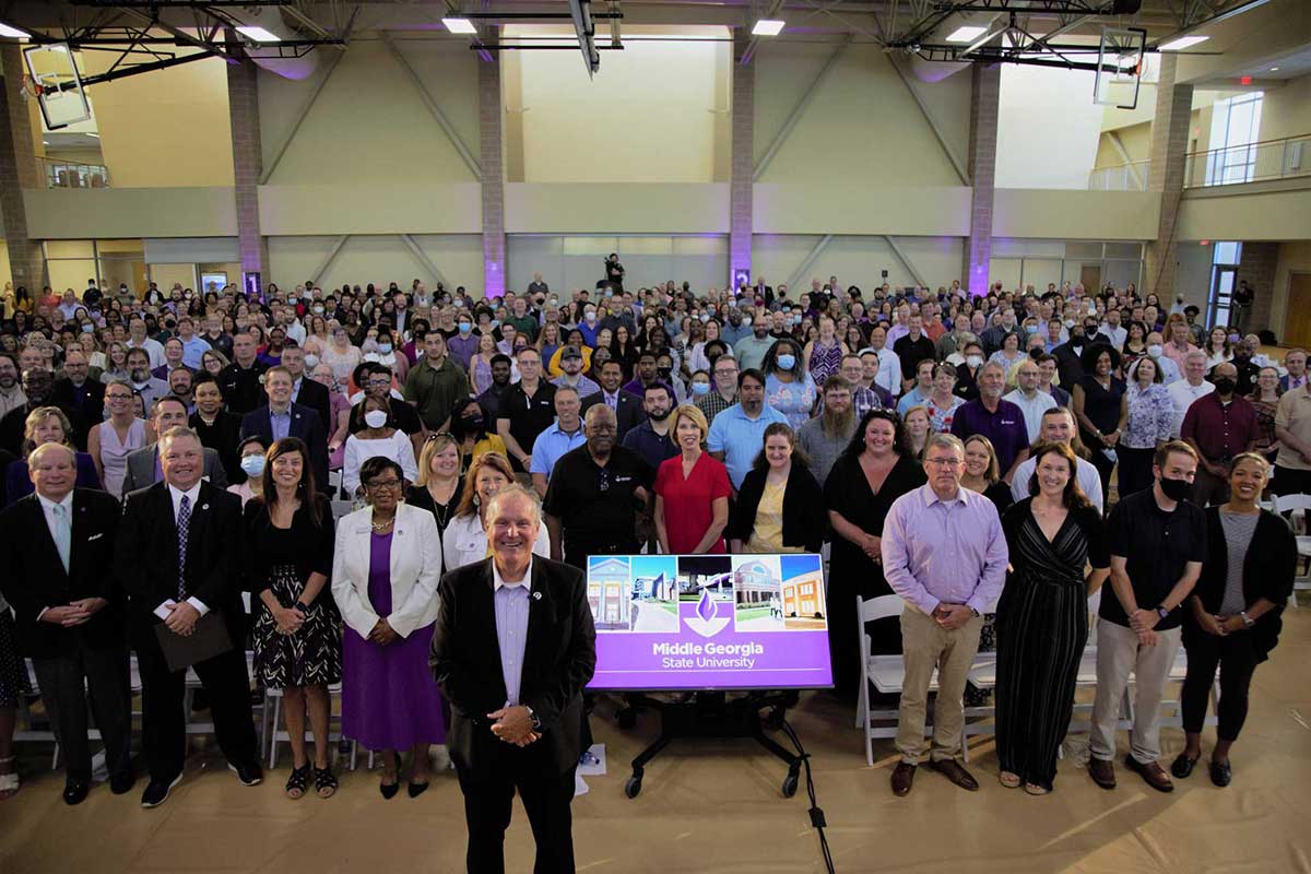 Group photo of all of MGA's faculty and staff at Convocation 2022.